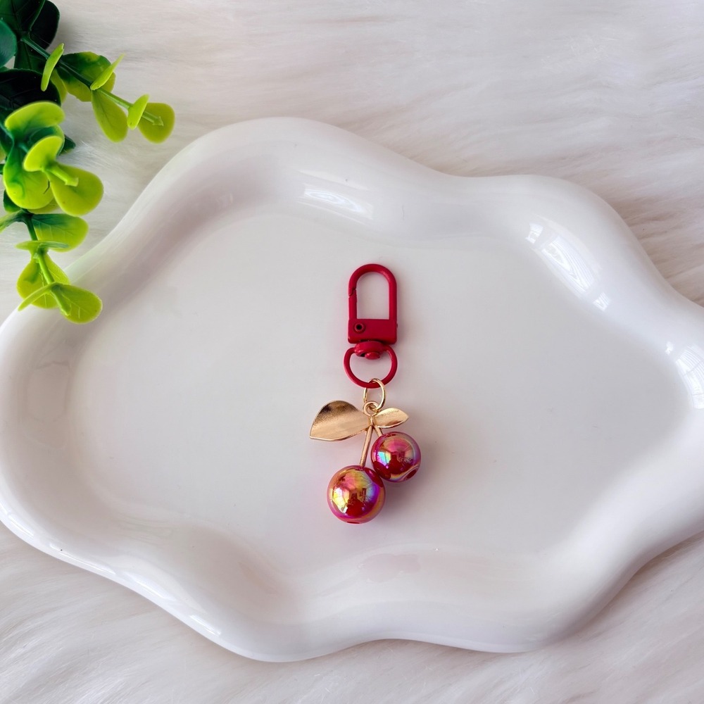 Pink Pearlescent Cherry Keychain/ Bag Charm
